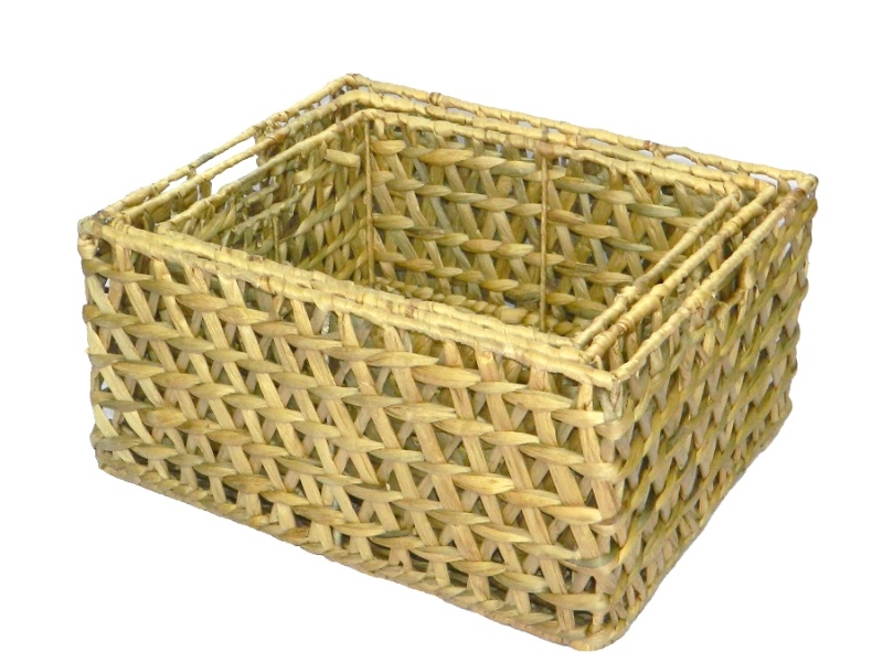 Handcrafted Rectangular Open Weave Water Hyacinth Storage Baskets